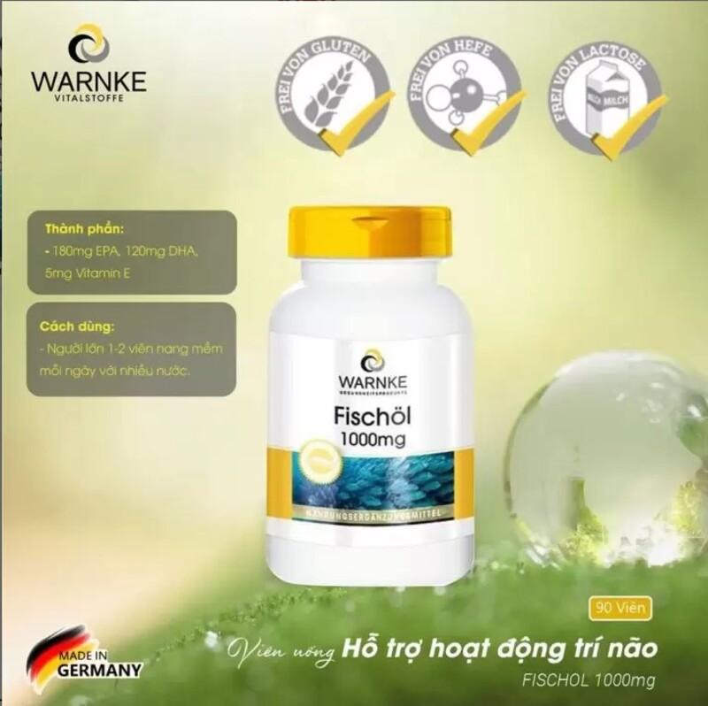 Viên Uống Dầu Cá Warnke Fischol Omega3 1000mg, 90 Viên Giúp Bổ Não, Sáng Mắt, Giảm Cholesterol, Hạ Huyết Áp