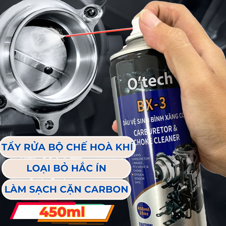 Bình xịt tẩy rửa dầu nhớt, vệ sinh bình xăng con O'TECH BX-3 (450ml) carburetor & choke cleaner, carbon cleaner