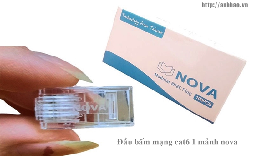 Đầu bấm mạng RJ45 cat6 1 mảnh Nova CC-01-00176, chân cắm mạ vàng cao cấp, hàng chính hãng (hộp 100 hạt)