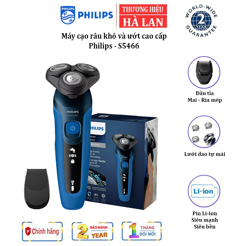Máy cạo râu khô và ướt, thương hiệu cao cấp Philips Hà Lan S5466/03 Serial 5000 - HÀNG CHÍNH HÃNG