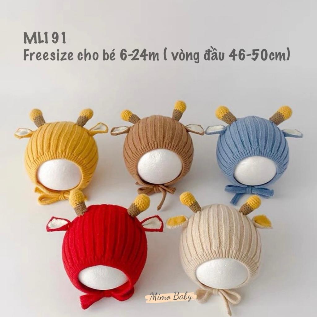 Mũ len sừng hươu dễ thương, nón len sọc dọc mùa đông cho bé ML191 Mimo Baby