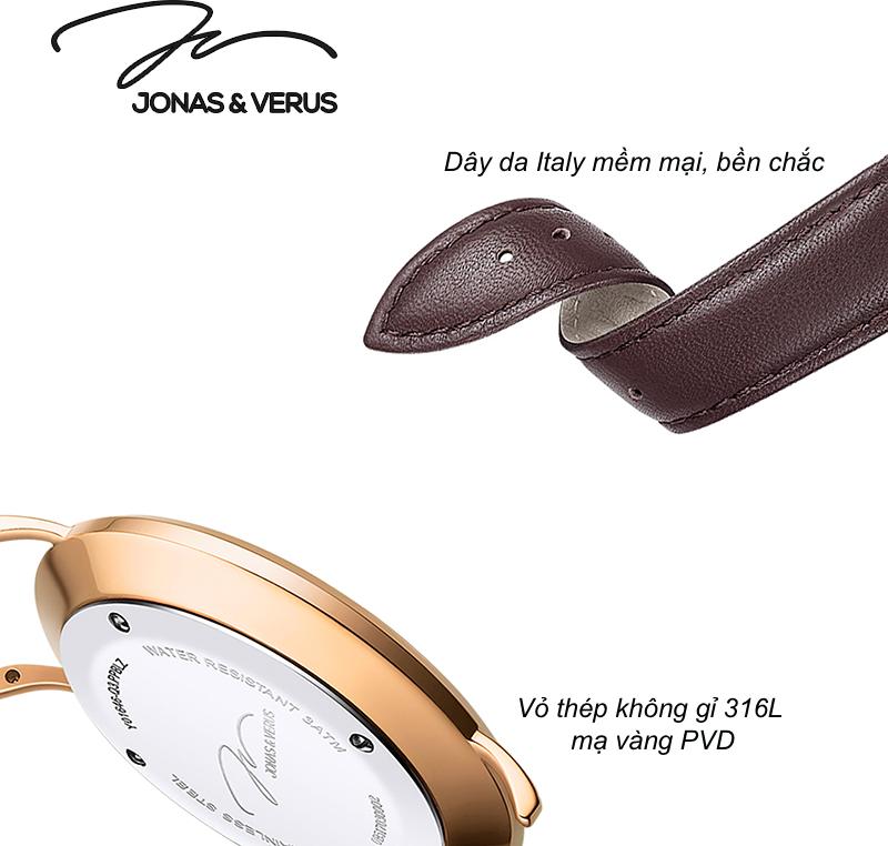 Đồng hồ đeo tay Nam hiệu JONAS & VERUS Y01646-Q3.GGBLB, Máy Pin (Quartz), Kính Sapphire, Dây da Italy