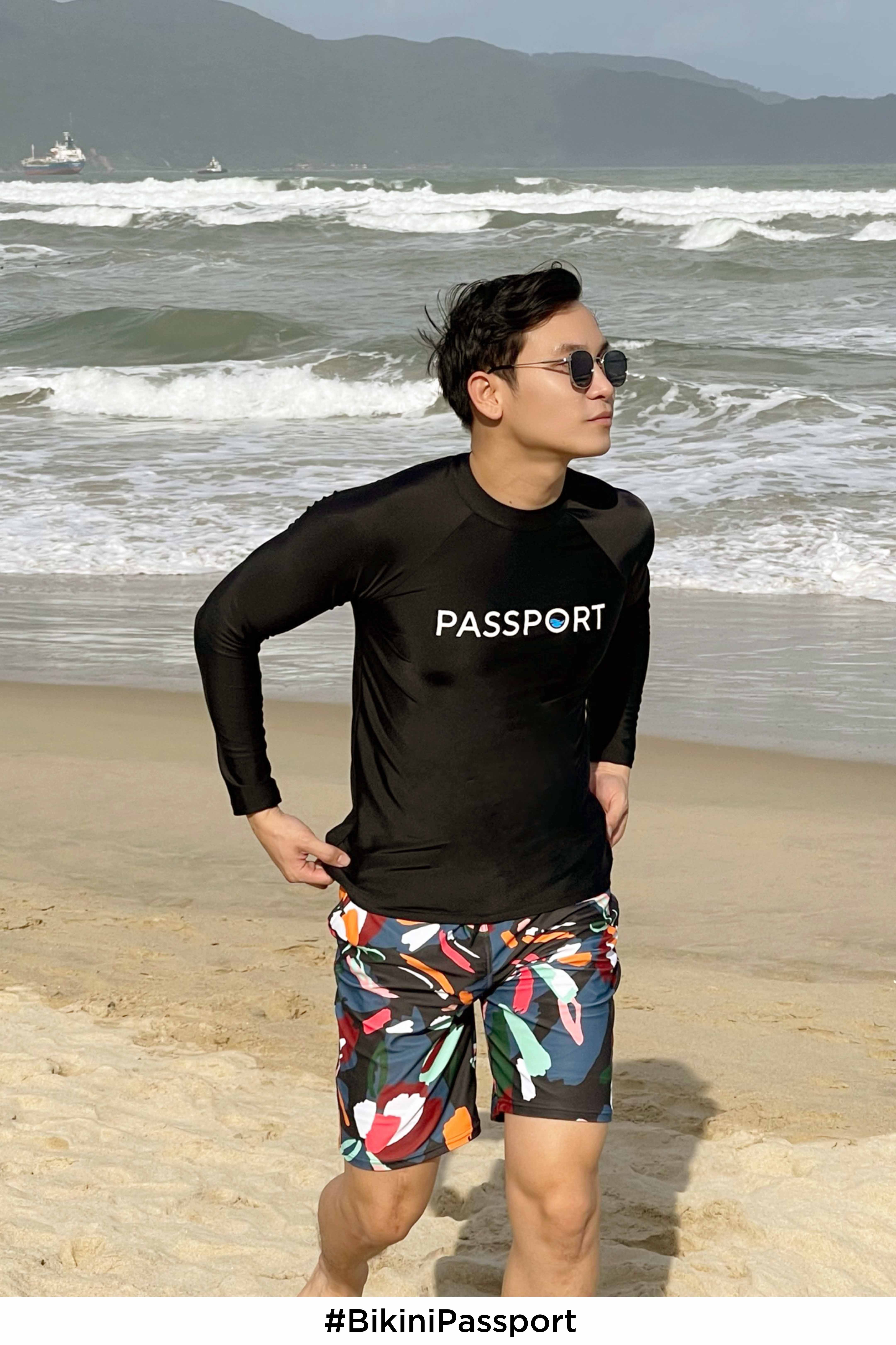 Áo Bơi Nam BIKINI PASSPORT kiểu tay dài - Đen - BS348_BL