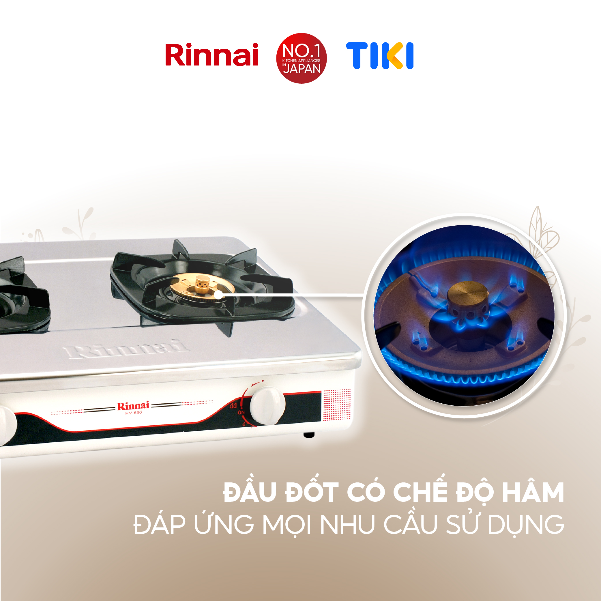 Bếp gas dương Rinnai RV-660(S) mặt bếp inox và kiềng bếp men - Hàng chính hãng.