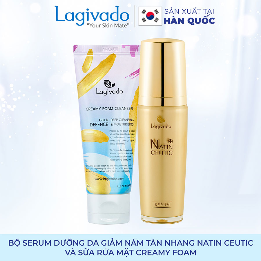 Bộ đôi serum dưỡng da giảm nám tàn nhang Hàn Quốc Lagivado  Natin Ceutic 50 ml và sữa rửa mặt Creamy Foam 50ml