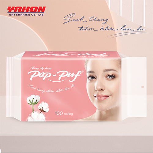 Bao Bông Tẩy Trang Ép Biên POP-PUF, 100 Miếng/Bao