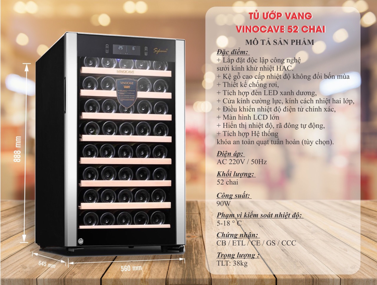 Hình ảnh tủ rượu vang vinocave  52 chai-hàng nhập khẩu