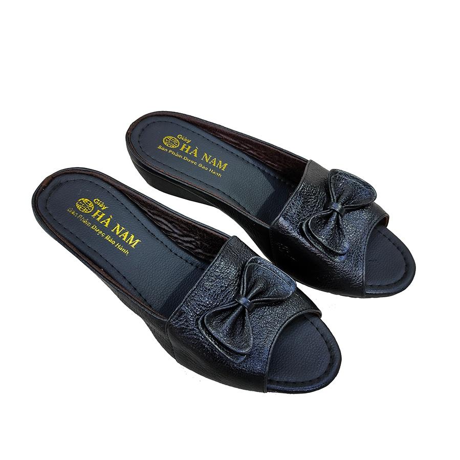 Dép Nữ Quai Ngang Đế Xuồng TiTi ĐÔ Da Bò Thật Cao Cấp 4cm DNU2136