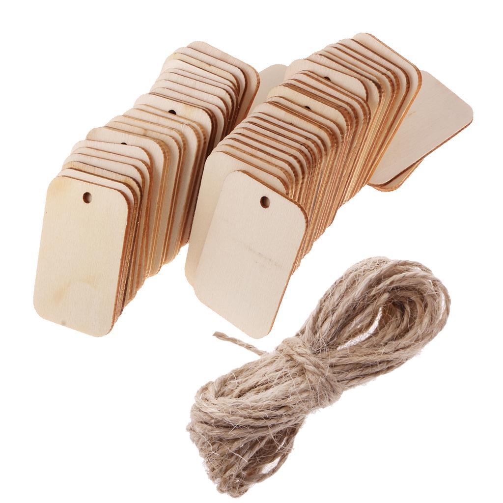 6x 50pcs Wood Gift Tags Wooden Hanging Tags Blank Wood Pieces Pendants Ornaments with Rope for Birthday Party Wedding Decor Gifts Tags 52x34mm