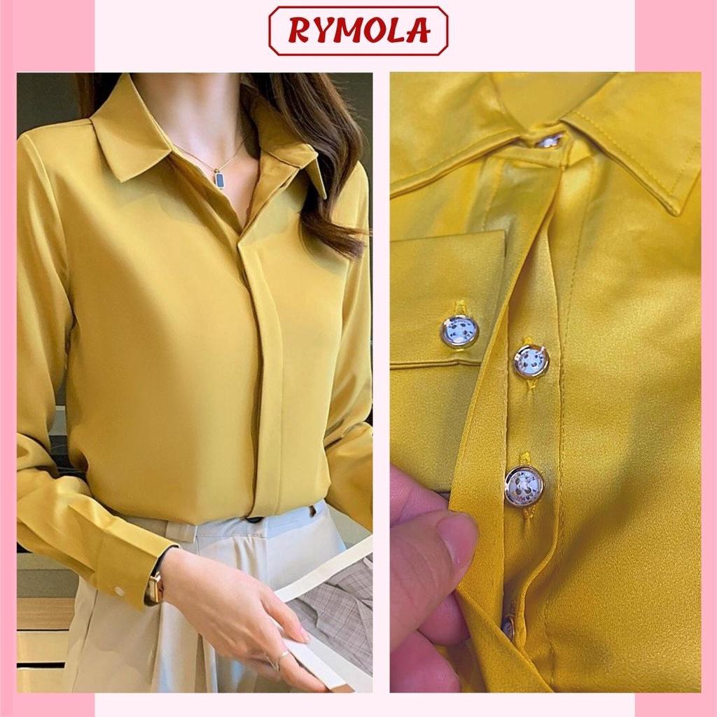Áo Sơ Mi Nữ Công Sở Màu Vàng Cổ Đức MOLA Kiểu Hàn Quốc Vintage Ulzzang Form Rộng Dài Tay Đẹp Chất Lụa Cao Cấp A2V