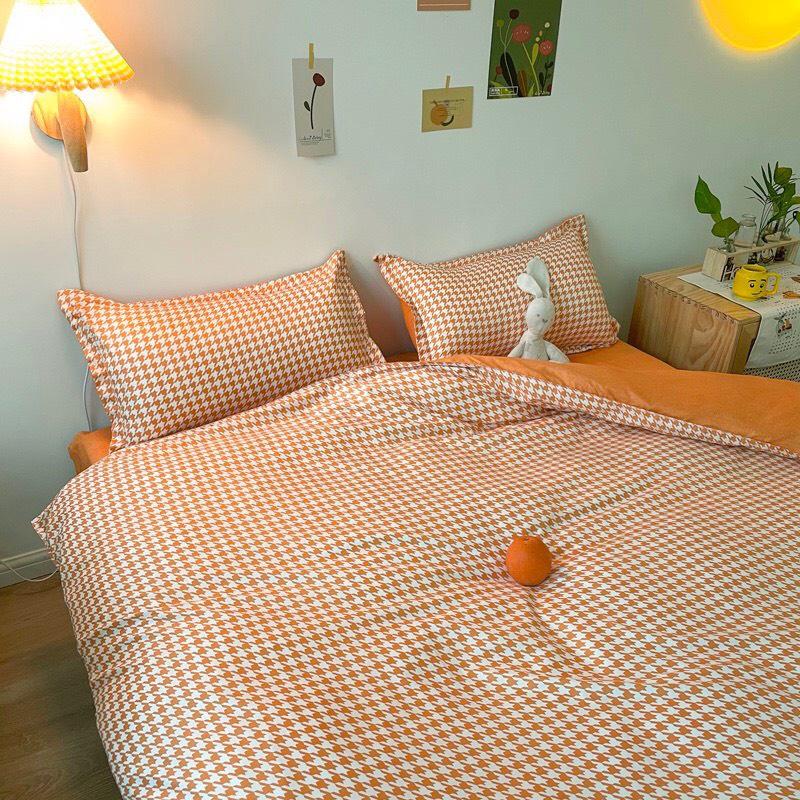 Bộ chăn ga gối Cotton poly M2T bedding, vỏ chăn mền, drap ga giường và 2 vỏ gối nằm, Pl roma cam