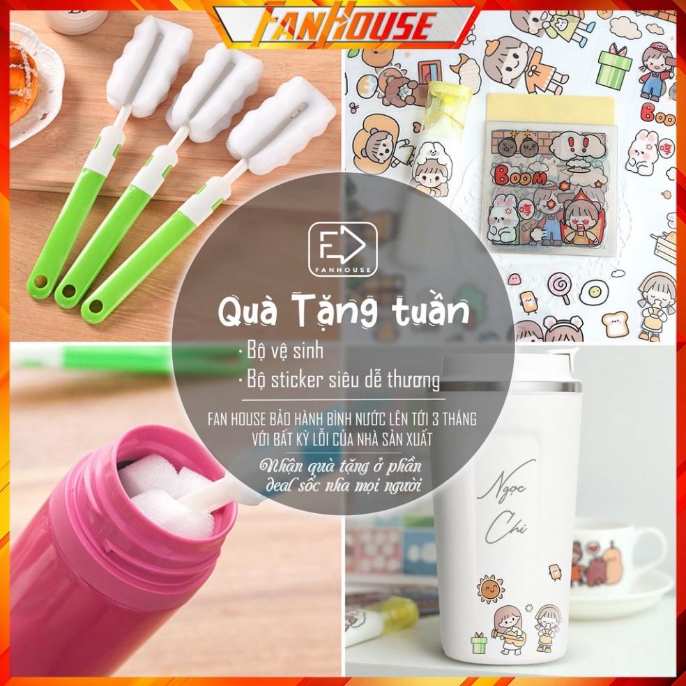 Bình nước 2 lít tặng Sticker dành cho người lười uống nước bình nước cute 2L có ống hút, vạch chia nhắc giờ