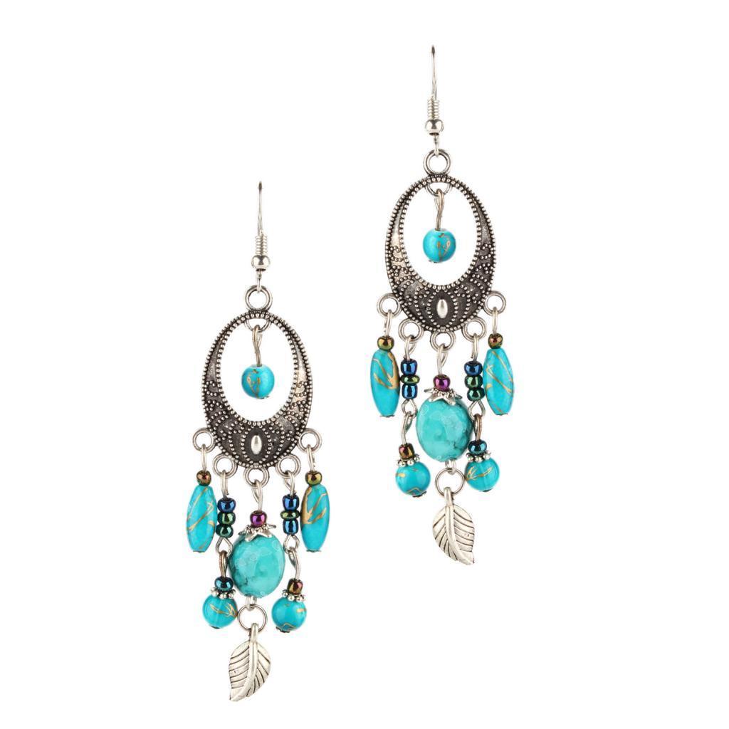 Vintage Drop Earrings Leaf Beads Dangle Earrings Ethnic Jewelry