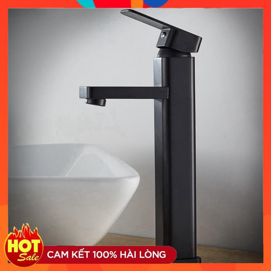 Vòi lavabo nóng lạnh màu đen cao cấp tặng đôi dây cấp nước inox