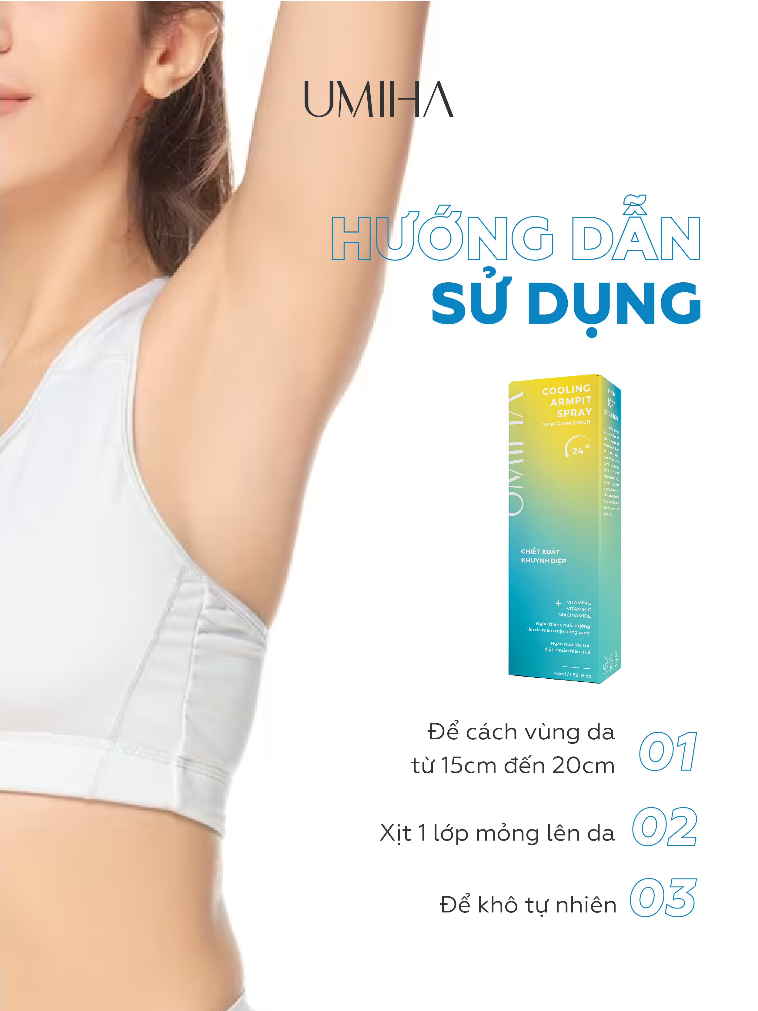 Xịt ngăn mùi nách trắng nách UMIHA (45ml) - Xịt khử mùi thay lăn khử mùi hôi nách, giúp trắng da nách, ngừa thâm nách