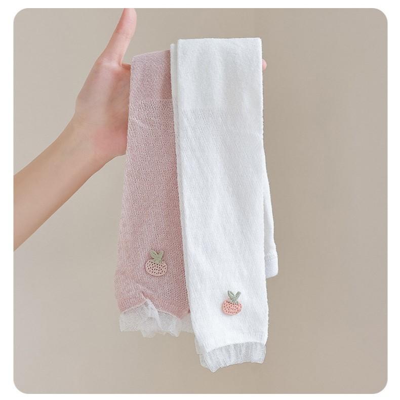 Quần tất không bàn cho bé gái, quần legging lưới mỏng, co giãn 4 chiều đính nhiều họa tiết size từ 1 đến 10 tuổi - Trắng - nơ