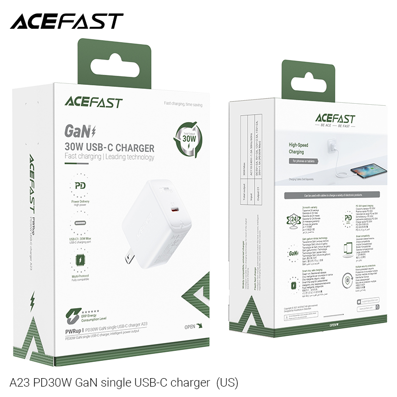 Sạc Acefast GaN PD3.0 30W 1 cổng USB-C (US) - A23 Hàng chính hãng Acefast