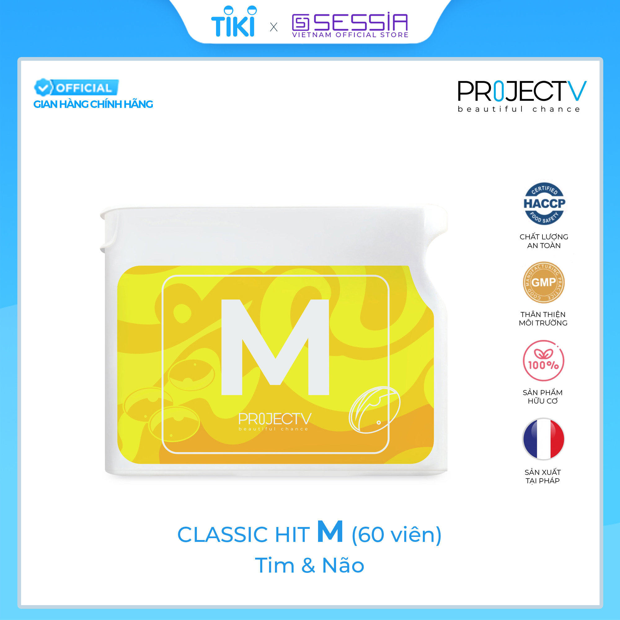 Thực Phẩm Sức Khỏe M Classic Hit - Tim và Não - PROJECT V - Hộp 60 Viên - Xuất xứ Pháp, Hàng Chính Hãng