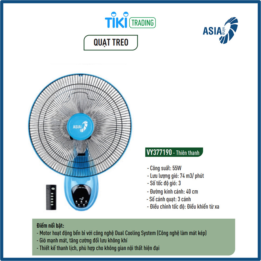 Quạt treo ASIAvina VY377190 - Thiên thanh - Hàng chính hãng