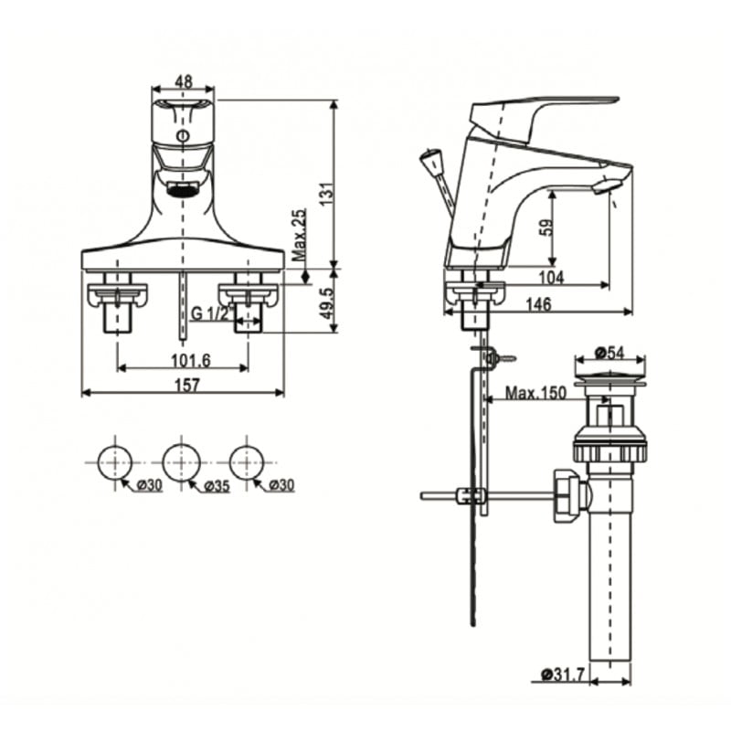 Vòi lavabo nóng lạnh 3 lỗ American Standard Cygnet WF-0302