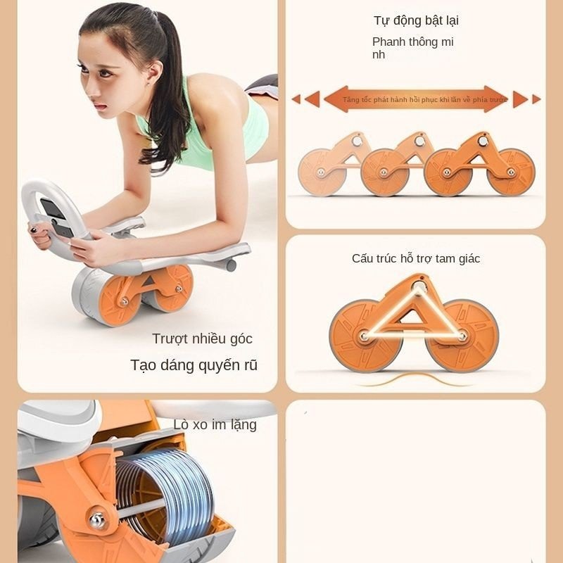 Con lăn 2 bánh lò xo chịu lực tốt siêu bền, bánh bọc nhựa an toàn cho sàn nhà - Con lăn trợ lực thế hệ mới dễ tập cho nam và nữ giảm mỡ bụng, săn chắc toàn thân