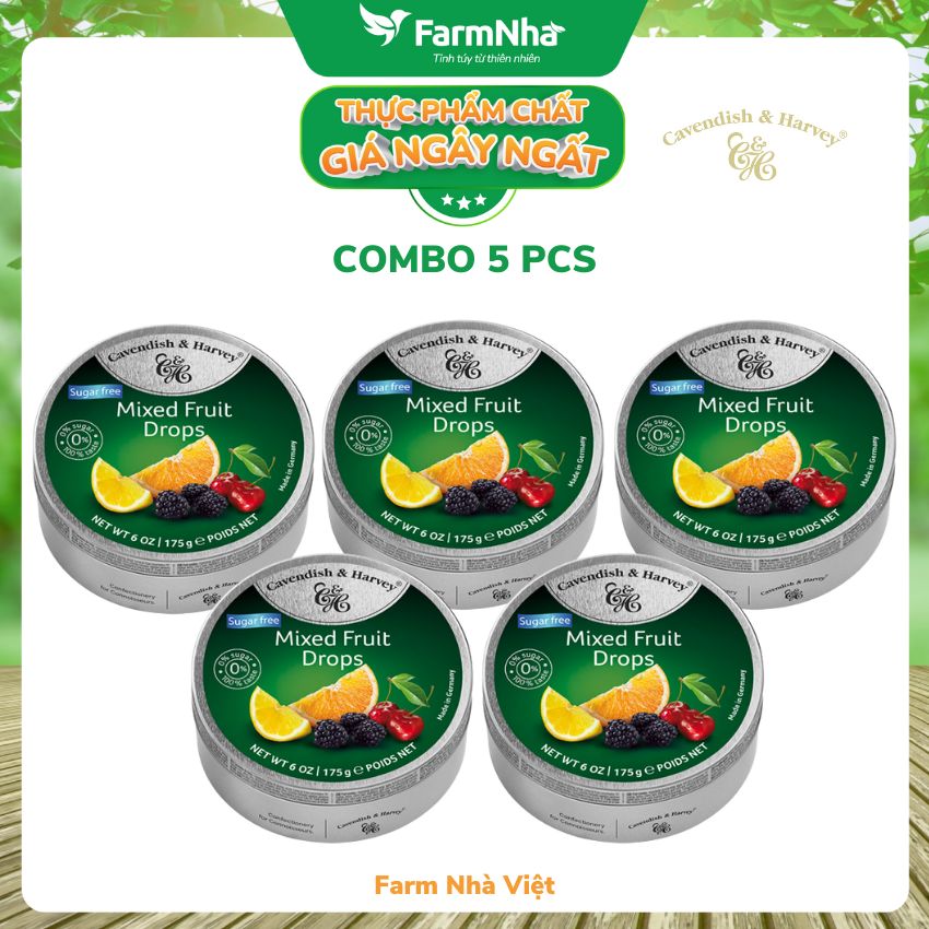 Kẹo trái cây Cavendish & Harvey vị MIXED FRUIT Sugar Free 175gr - Vị ngon tự nhiên tuyệt vời từ Đức