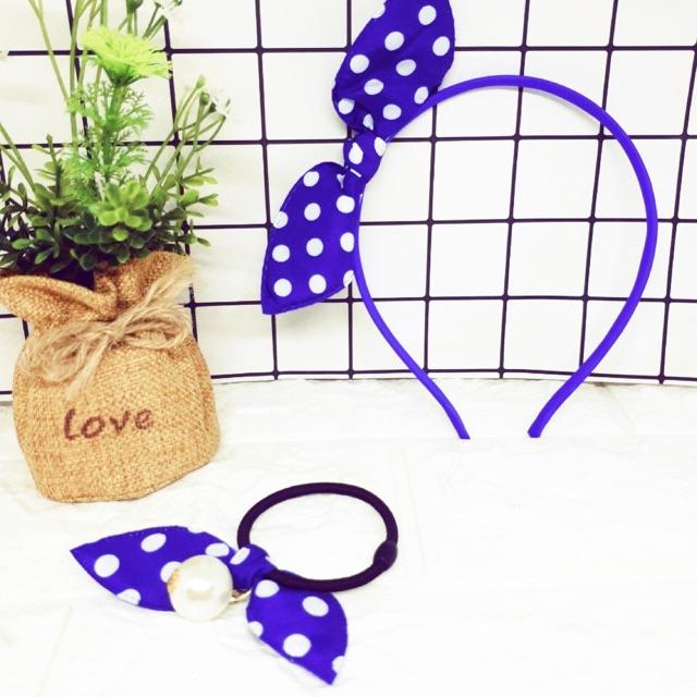 Set 12 bộ cài tóc và kẹp tóc chấm bi