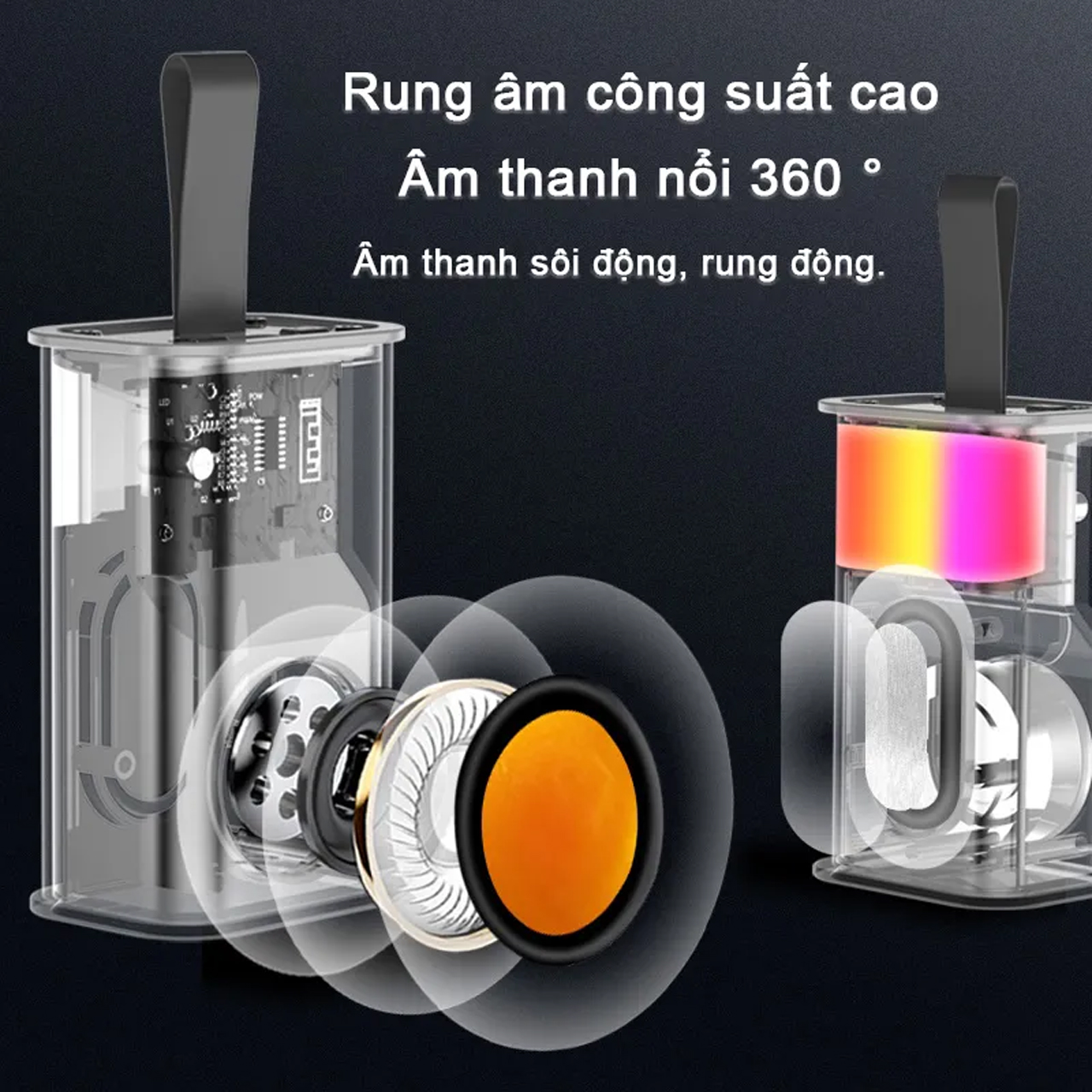 Loa mini bluetooth 5.0 không dây trong suốt Vinetteam A36 loa nghe nhạc có dây cầm tay thiết kế có đèn led nháy theo nhạc âm thanh sắc nét bass rung cực đẹp dùng để bàn trang trí - hàng chính hãng