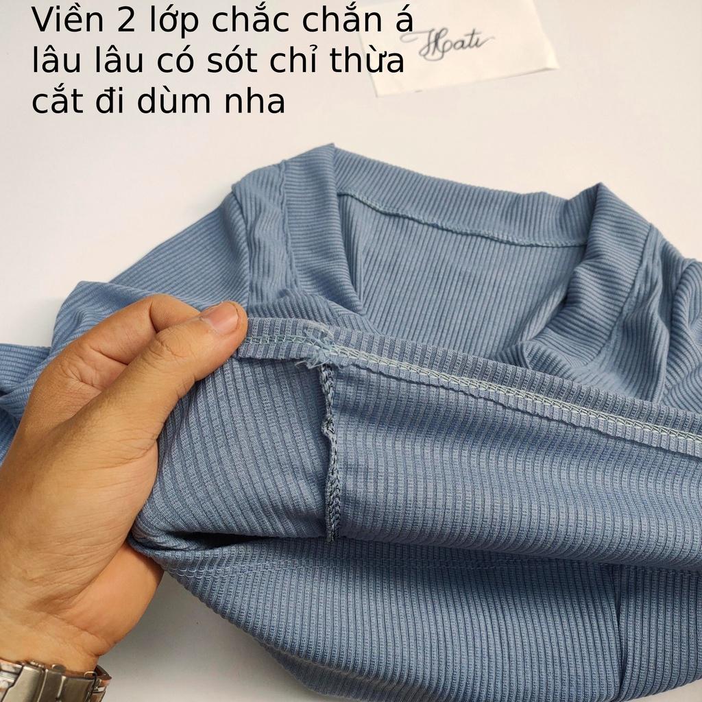 Áo thun gân ôm body tay dài cổ vuông A014