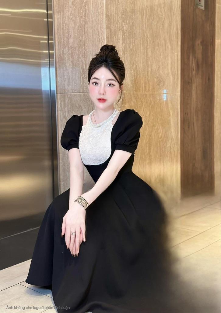 Đầm xoè dự tiệc cổ phối ren