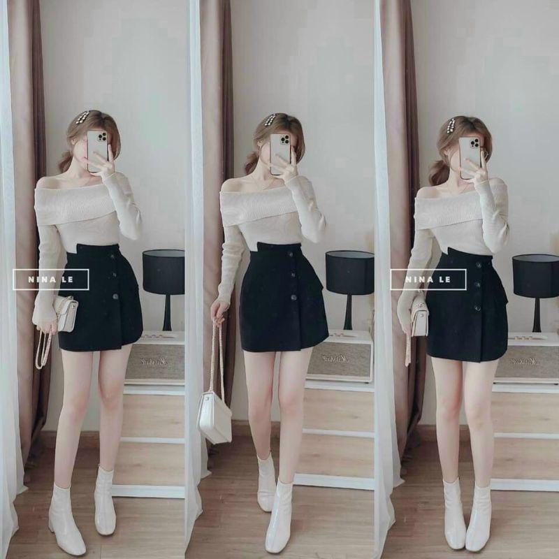 Áo Len Trễ Vai Chất len tăm bản to Phong Cách Hàn Quốc