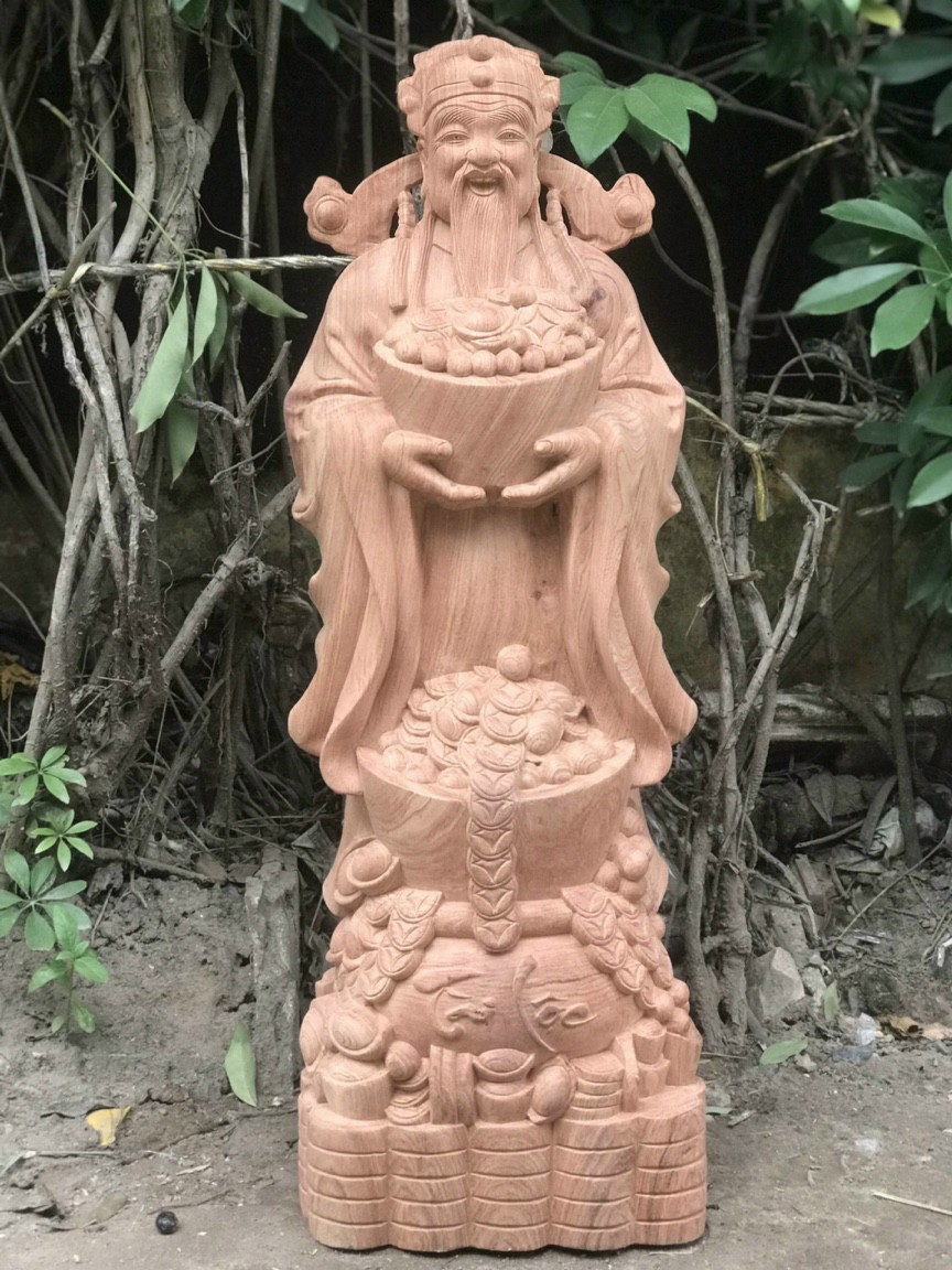Tượng phật ông thần tài bằng gỗ hương đá kt cao 80×28×19cm