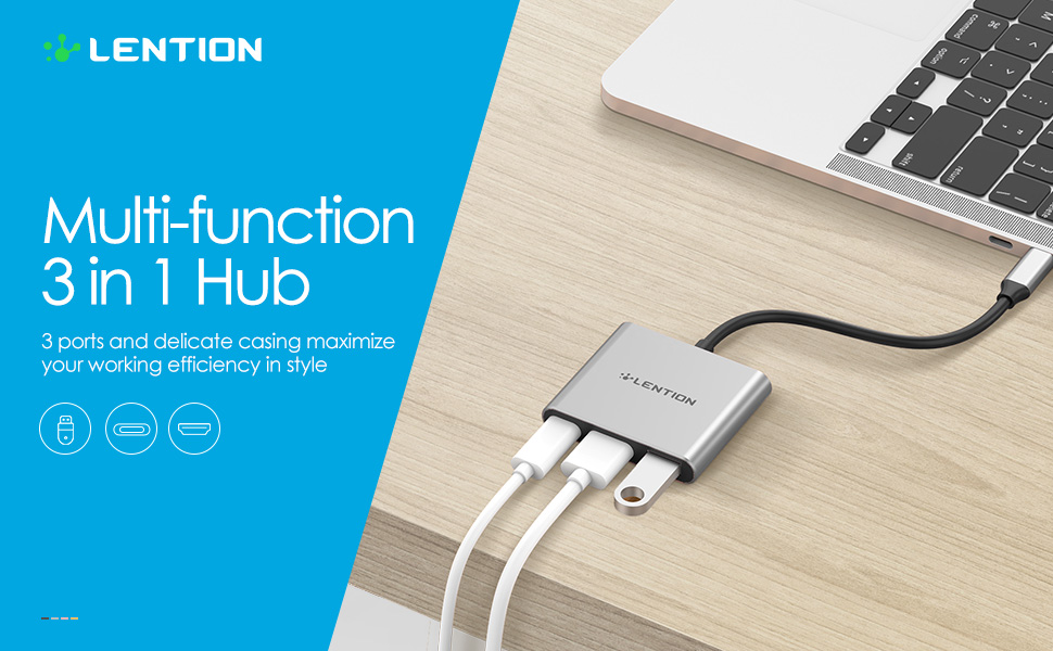 Hub USB C LENTION C14 3 trong 1 với PD, Type A 3.0, HDMI - Hàng chính hãng