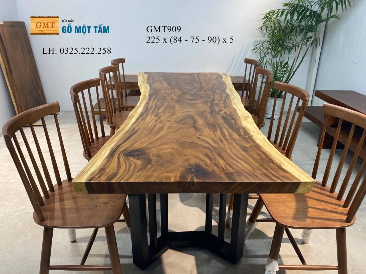 Bàn Gỗ Me Tây Nguyên Tấm,Bàn Cafe Gỗ Me Tây, Bàn Làm Việc Gỗ Me Tây Dài 2,25m Rộng 90cm Dày 5cm