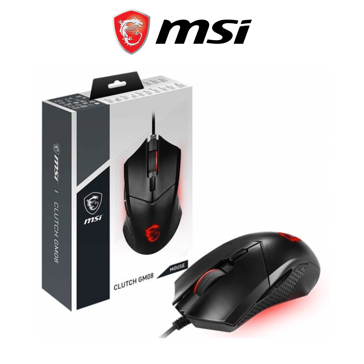 Chuột Gaming Có Dây MSI Clutch GM08 Đèn LED Đỏ, 6 Nút, 3200 DPI Với 5 Mức DPI, Dây Cắm USB Dài 1.8M - Hàng Chính Hãng