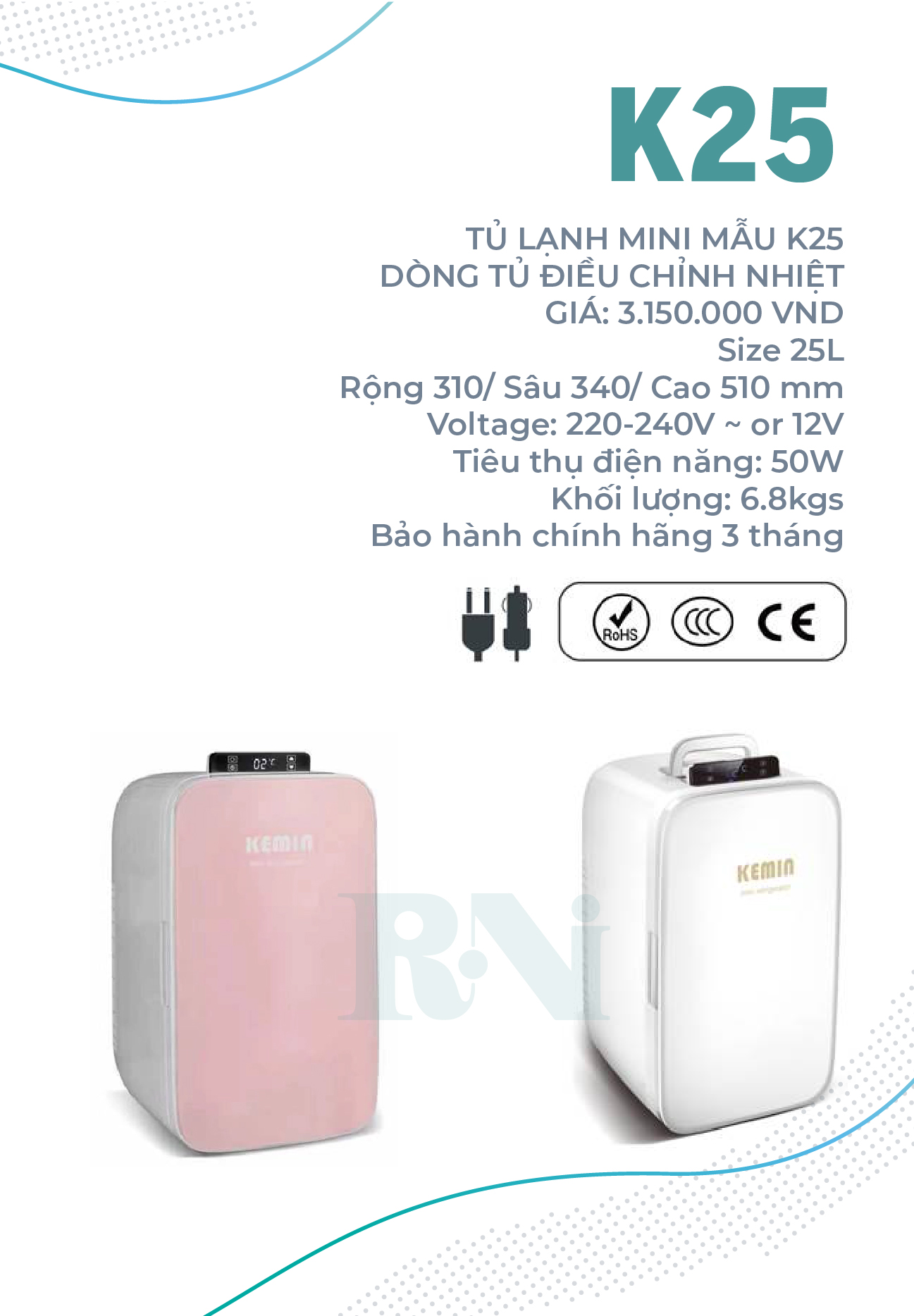 Tủ Lạnh Mini KEMIN 25L Chính Hãng - Chỉnh Nhiệt - màu Xanh