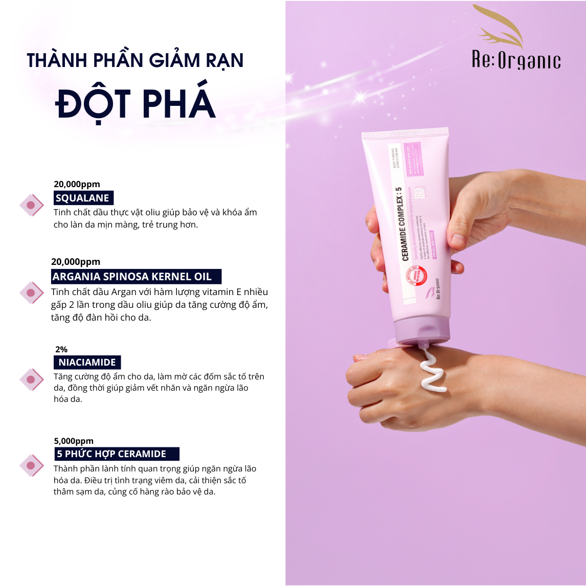 Kem body trị rạn da, dưỡng trắng giảm nếp nhăn – Re:Organic Body Firming Stretch Cream 200ml