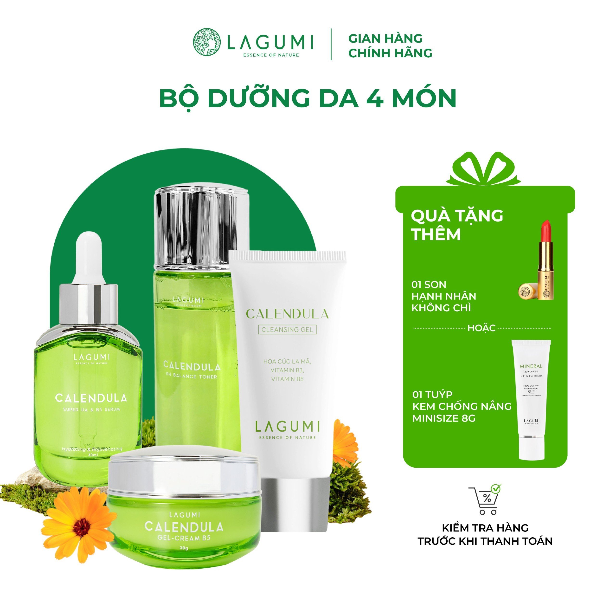 Bộ dưỡng da giảm mụn, giảm thâm và hỗ trợ thu nhỏ lỗ chân lông cho mọi loại da Lagumi Calendula an toàn cho mẹ bầu