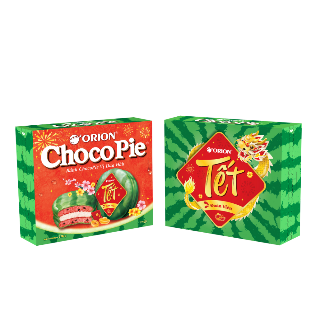 Hộp 12 gói bánh Orion ChocoPie Dưa Hấu (336g) - Bao bì Tết