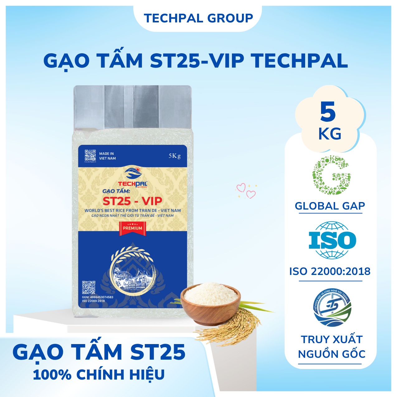 Gạo Tấm ST25-VIP TECHPAL túi hút chân không 5Kg