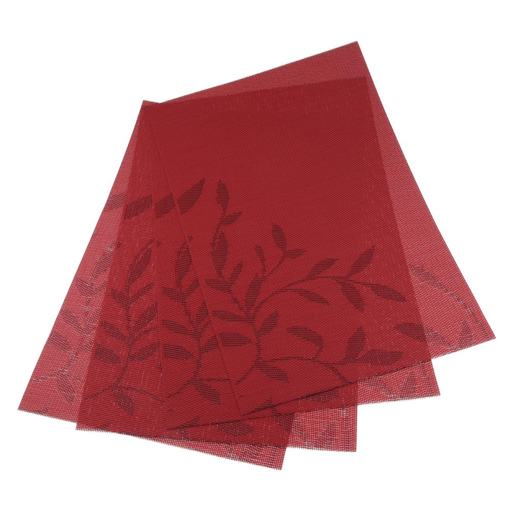 4pcs Rectangle PVC Place Mat Table Pad Dishware Coasters Dining Room Red