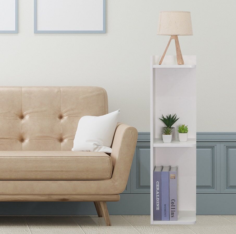 SB Furniture, Looms, Clara Corner Shelf, White Color, W25xD25xH91 cm.