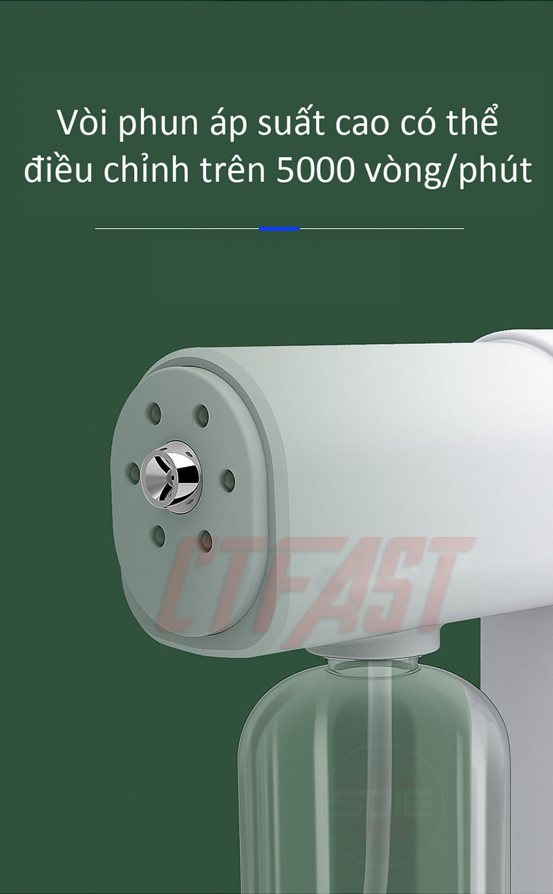 Thiết bị phun khử trùng nano cầm tay CTFAST - 05 : Máy phun khử trùng gia đình tích điện không dây kết hợp ánh sáng xanh an toàn, khử trùng, diệt khuẩn, đuổi muỗi