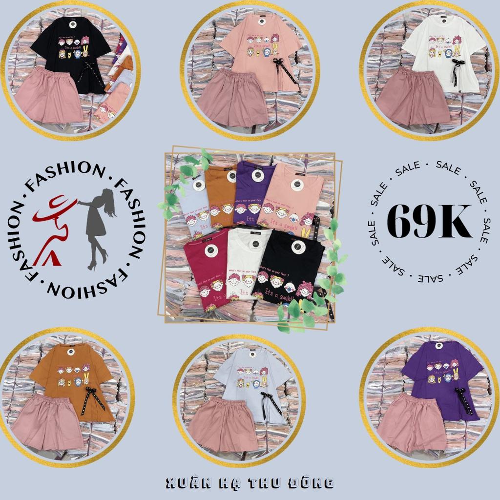 Bộ thun cotton quần đùi - Freesize: Dưới 58kg