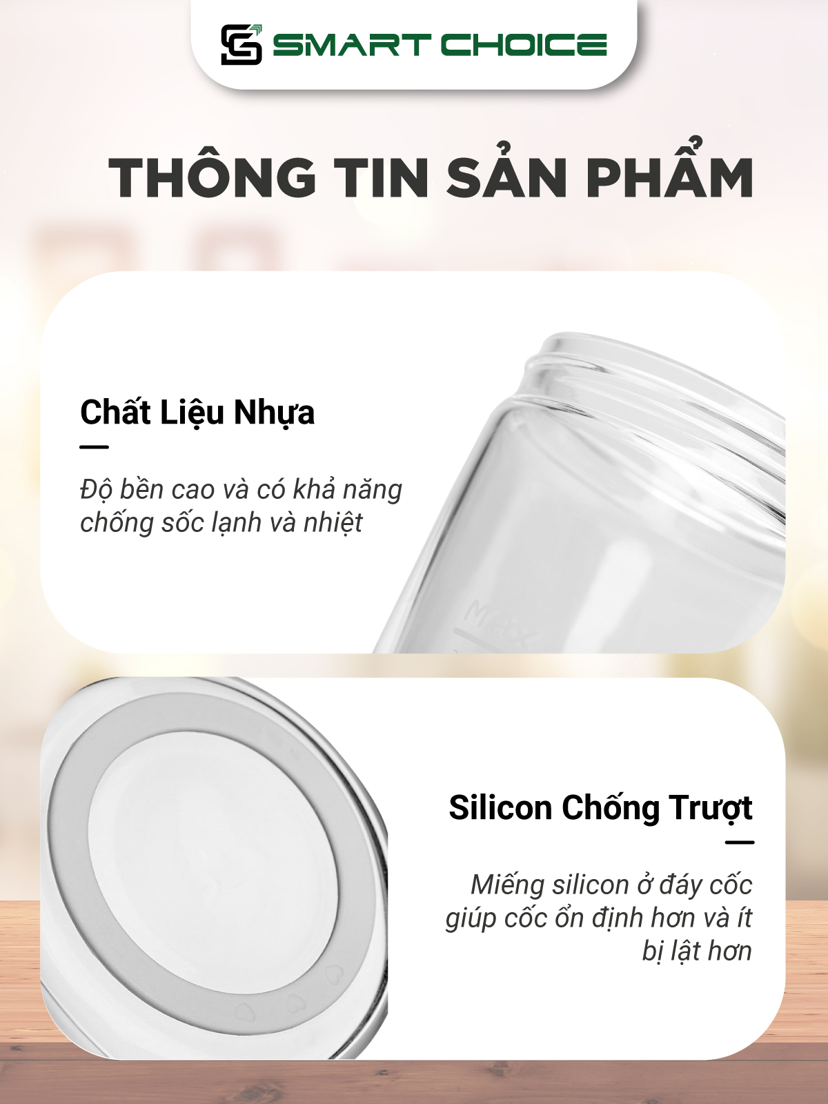 Máy Xay Sinh Tố Cầm Tay SmartChoice Hàng Chính Hãng SCG-ST001 Pin Sạc, May Xay Hoa Quả Mini 70W 400ml 3 Lưỡi
