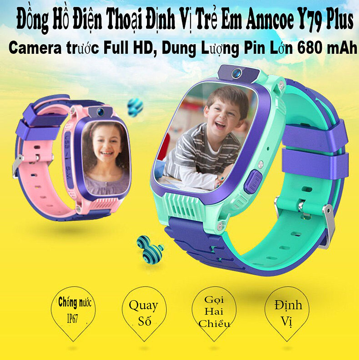 Đồng hồ thông minh định vị trẻ em Y79 camera HD, Dung lượng pin lớn 680 mAh