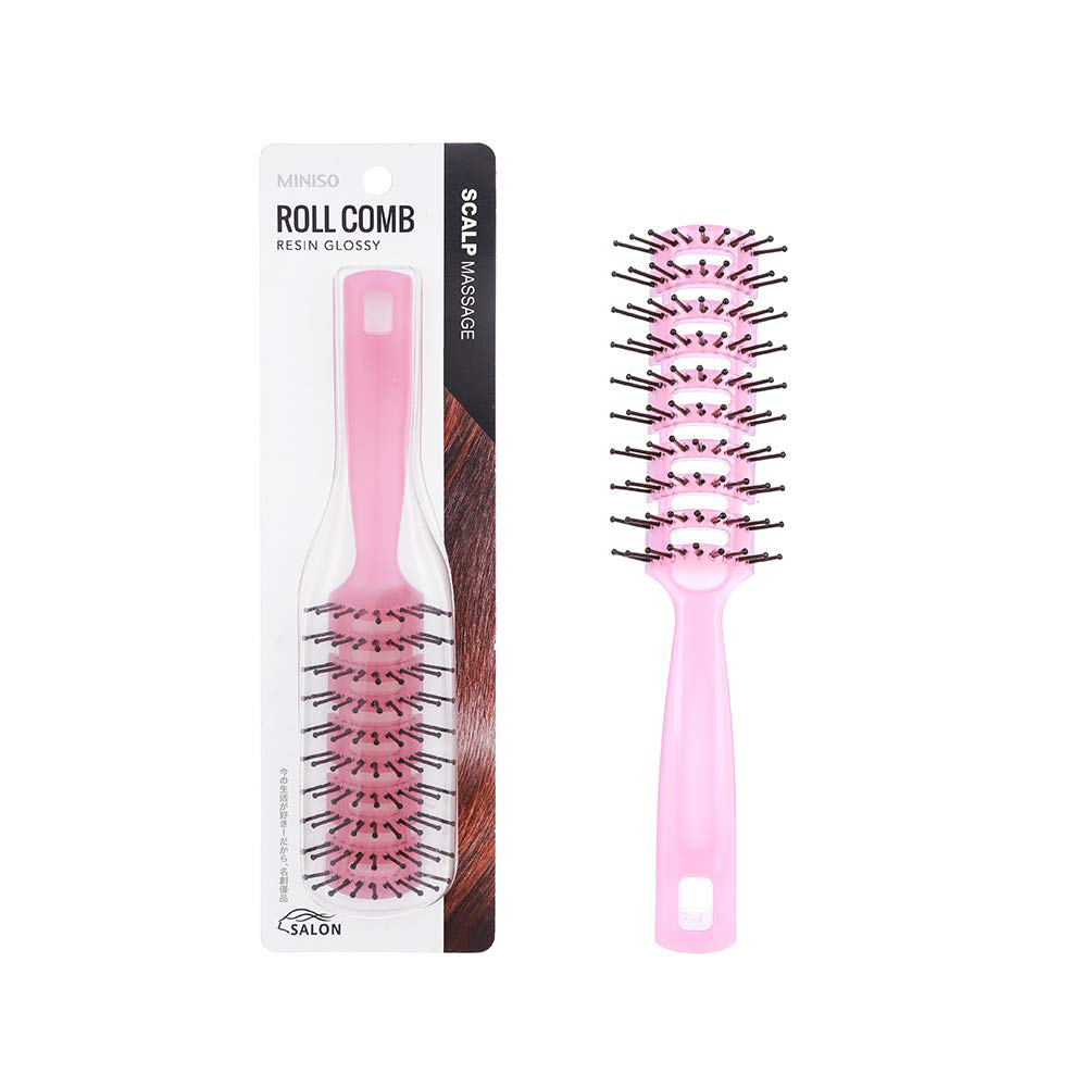 Lược thơm bán nguyệt Nhật Bản tạo độ phồng cho tóc MINISO RESIN GLOSSY ROLL COMB ( màu hồng nhạt) chính hãng – MNS104