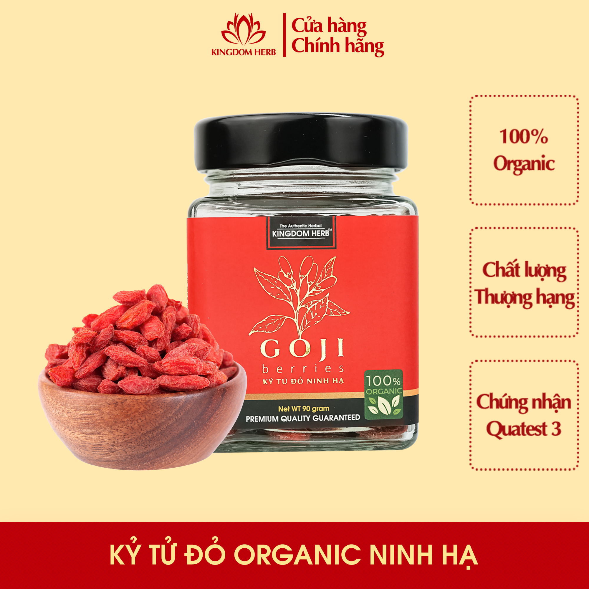 Kỷ tử organic Ninh Hạ Kingdom Herb chính hãng thượng hạng hộp 90g - KQ