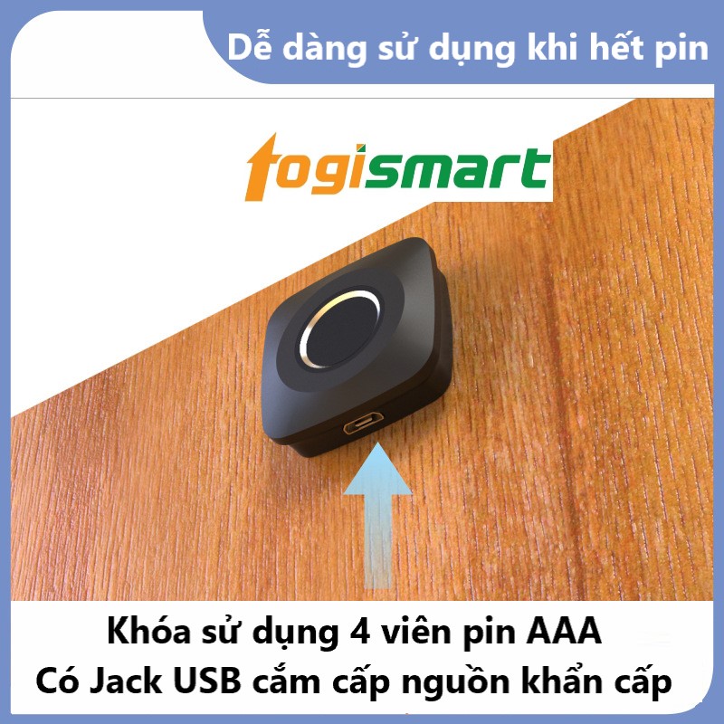 Khóa tủ vân tay/thẻ từ/mật khẩu (không cần khoan lỗ) 4 Pin AAA sử dụng đến 1 năm - TOGISMART