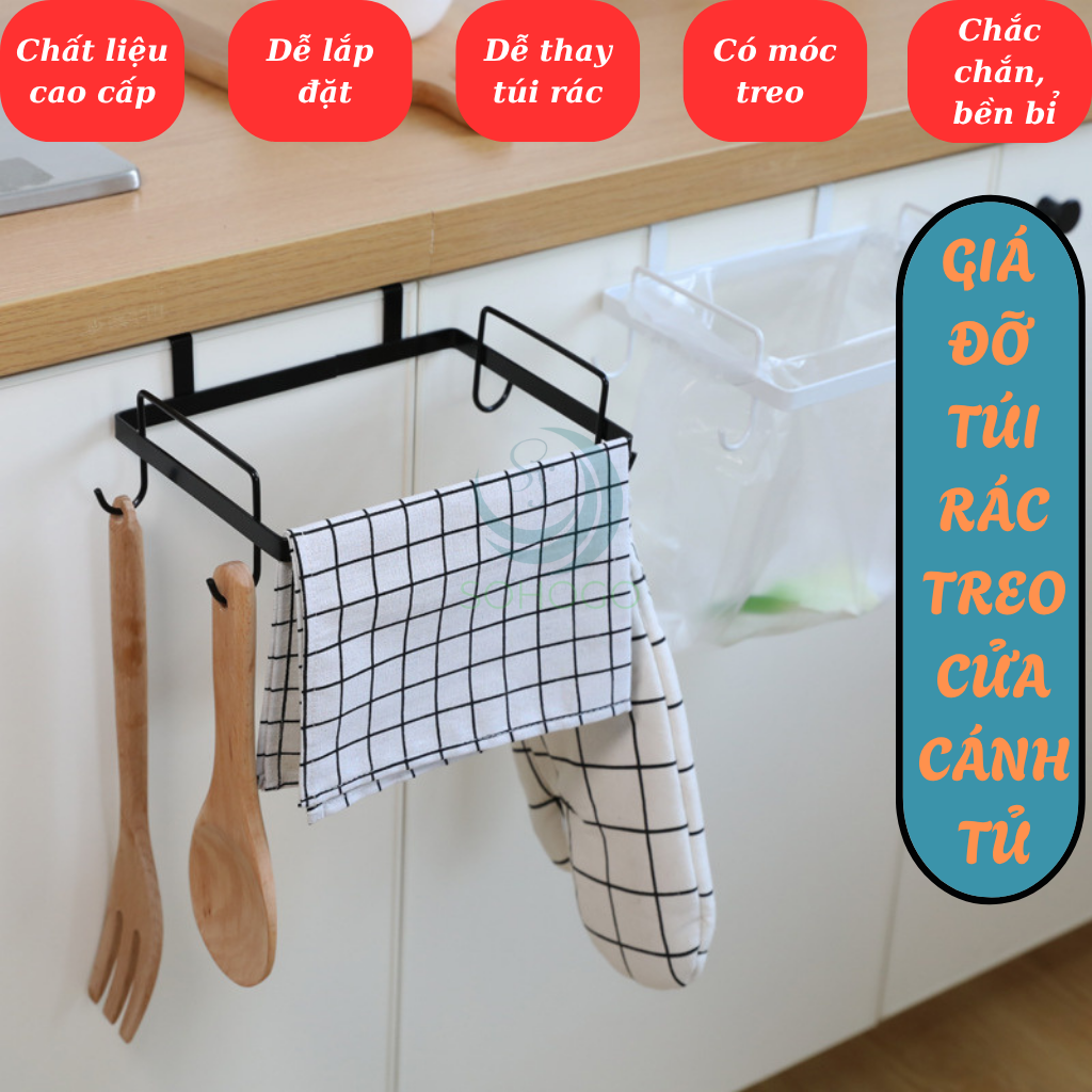 Giá Treo Túi Rác Đa Năng Gắn Cửa Tủ Bếp -Móc Treo Túi Rác Tiện Lợi Cho Nhà Bếp -Giá Đỡ Túi Rác Gọn Gàng Treo Cửa Tủ